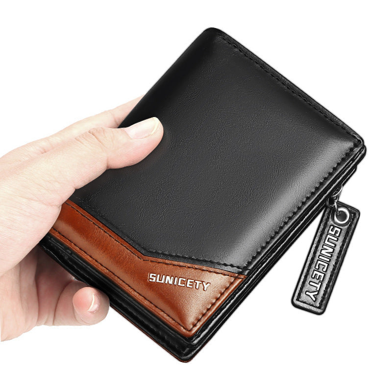 PU Leather Multifunctional Zipper Short Men's Wallet