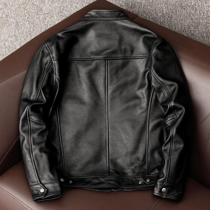 Leather Men's Stand Collar Leather Jacket Coat Youth