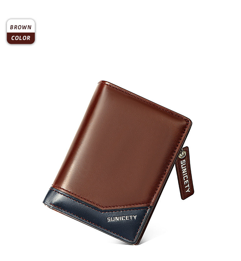 PU Leather Multifunctional Zipper Short Men's Wallet