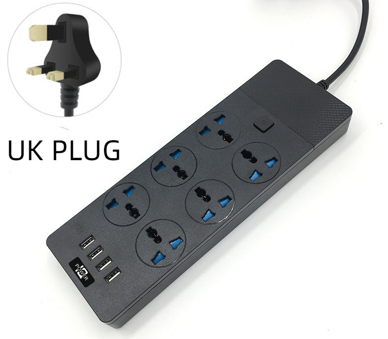 2024 New 3000W Power Strip With Built-in 4USB Interface, 6 Direct Power Sockets, 2M Cable, High-power Strip