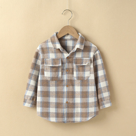 Version Fashion Small Plaid Shirt Children's Fashionable Foreign Style Single-breasted Casual