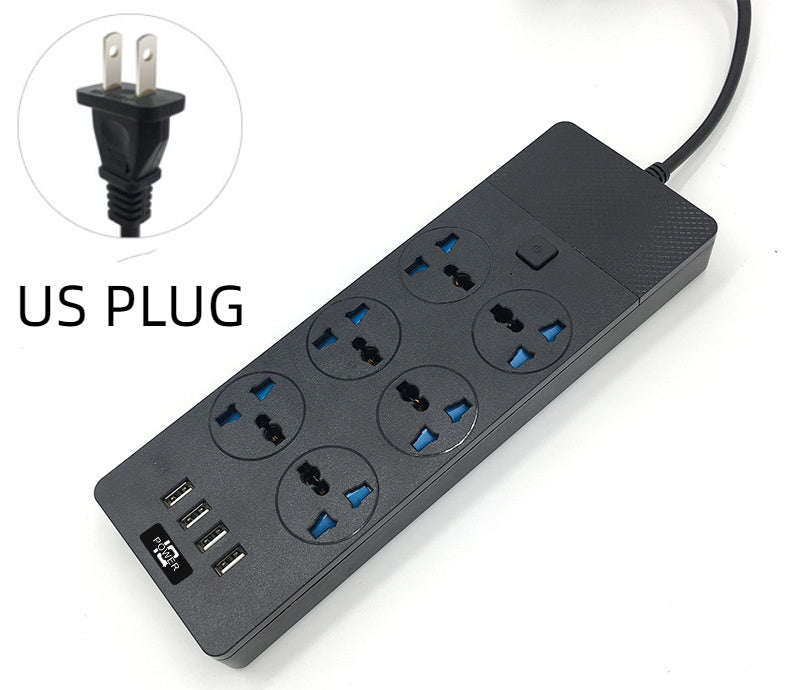 2024 New 3000W Power Strip With Built-in 4USB Interface, 6 Direct Power Sockets, 2M Cable, High-power Strip