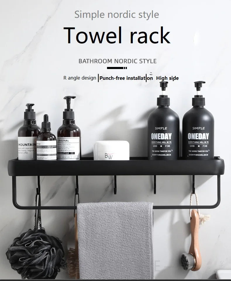 Bathroom Shelf No Drill Organizer Shower Storage Rack Black Corner Shelves Wall Mounted Aluminum Toilet Shampoo Holder