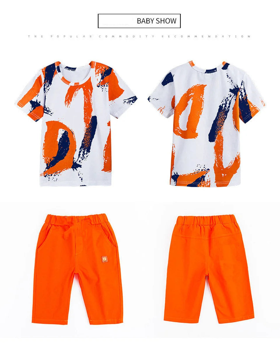 Boys Clothing Sets Summer 2024 Cotton Teenage Kids Boys Suit For 4 6 8 10 12 14 Years Children Short Sleeve Shirt Shorts Set