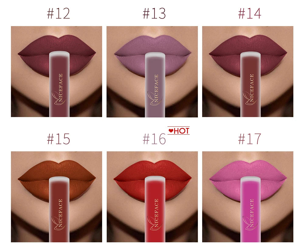 NICEFACE Nude Liquid Lipsticks Waterproof Velvet Matte Lip Gloss Long Lasting Non-stick Cup Lip Tint Makeup Pigment Cosmetics