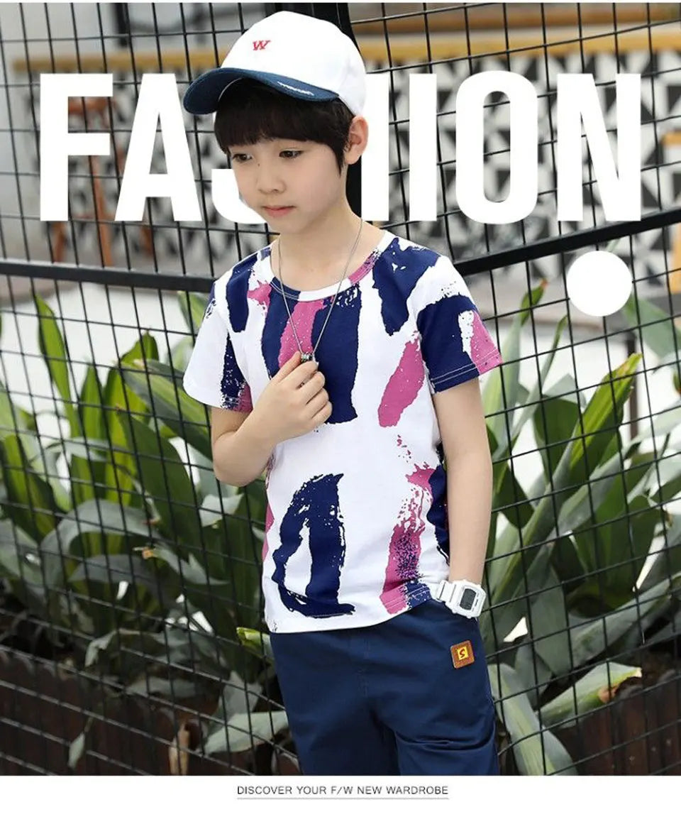 Boys Clothing Sets Summer 2024 Cotton Teenage Kids Boys Suit For 4 6 8 10 12 14 Years Children Short Sleeve Shirt Shorts Set