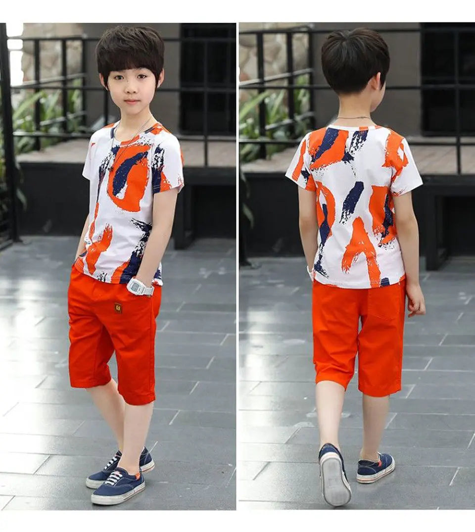 Boys Clothing Sets Summer 2024 Cotton Teenage Kids Boys Suit For 4 6 8 10 12 14 Years Children Short Sleeve Shirt Shorts Set