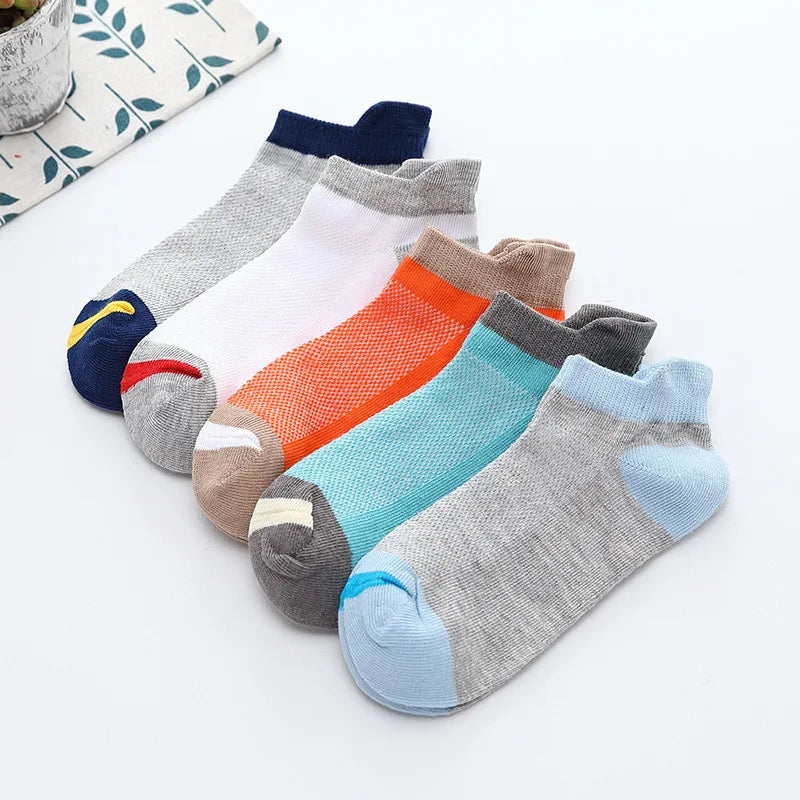 2024 New Fashion Spring Summer Children Socks Mesh Cotton Boys Socks Girls Socks 2-15 Year Kids Casual Boat Socks 5 Pairs/lot