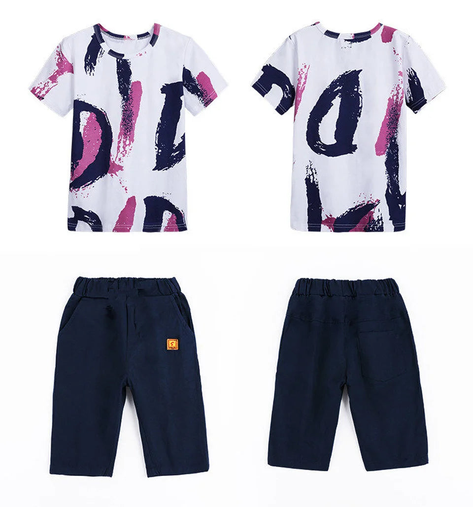 Boys Clothing Sets Summer 2024 Cotton Teenage Kids Boys Suit For 4 6 8 10 12 14 Years Children Short Sleeve Shirt Shorts Set