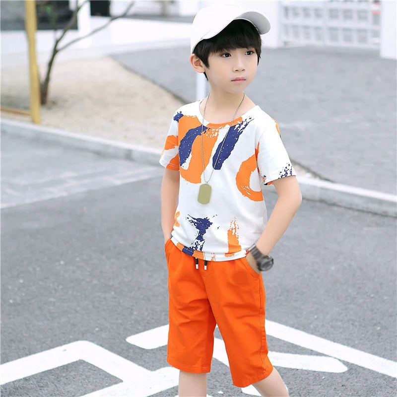 2024 New Summer Boys Clothing Set Casual Hip-hop Stripe Colorful T-Shirt + Pants 2Pcs Suit Kindergarten Performance Kids Clothes