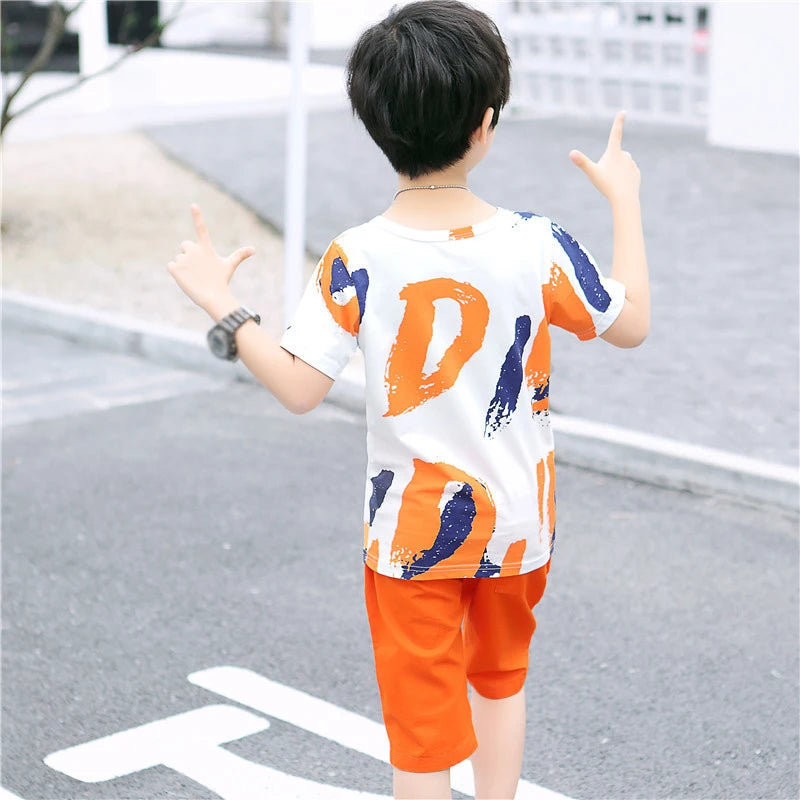 2024 New Summer Boys Clothing Set Casual Hip-hop Stripe Colorful T-Shirt + Pants 2Pcs Suit Kindergarten Performance Kids Clothes