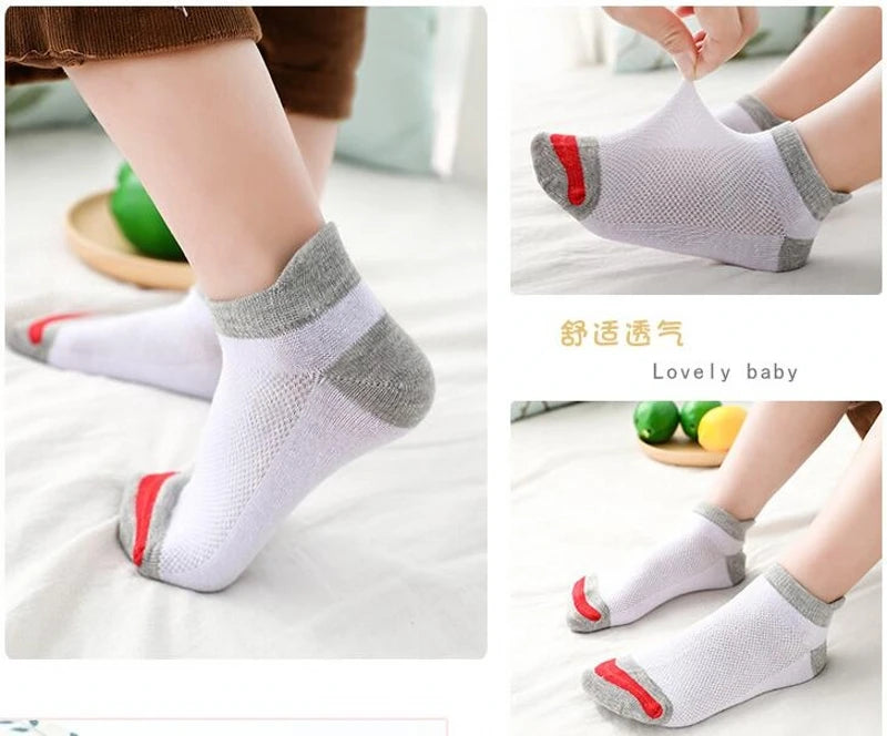 2024 New Fashion Spring Summer Children Socks Mesh Cotton Boys Socks Girls Socks 2-15 Year Kids Casual Boat Socks 5 Pairs/lot