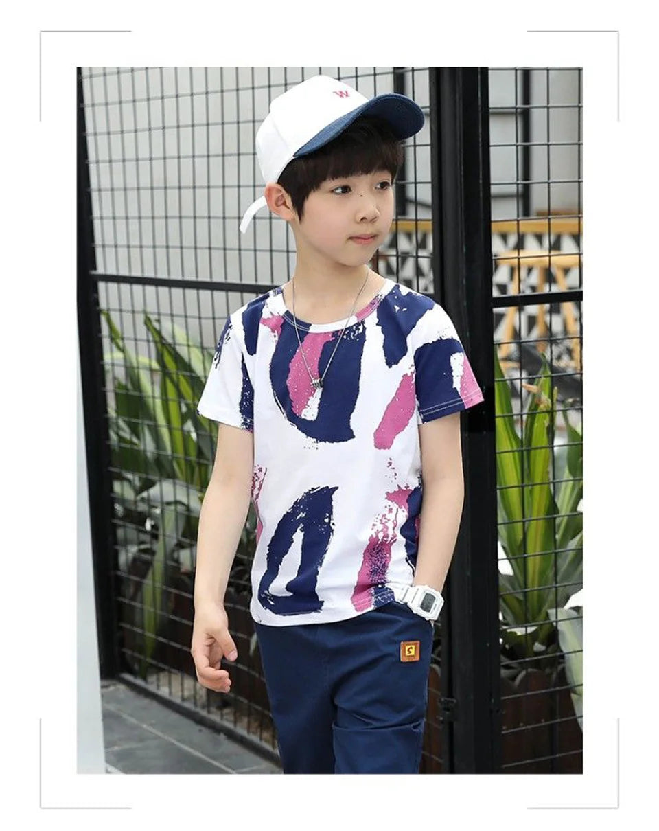 Boys Clothing Sets Summer 2024 Cotton Teenage Kids Boys Suit For 4 6 8 10 12 14 Years Children Short Sleeve Shirt Shorts Set