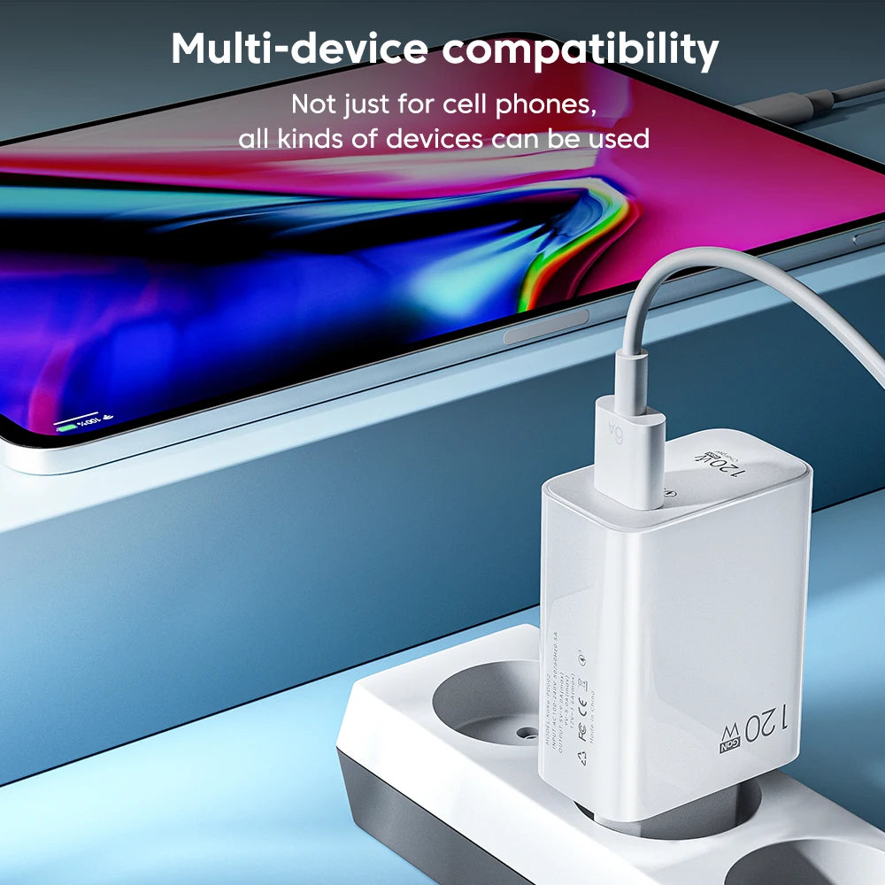 120W USB Charger Quick Charge 3.0 USB C Cable Type C Charge Cable Fast Phone Charger Wall Adapter for iPhone iPad Xiaomi Samsung