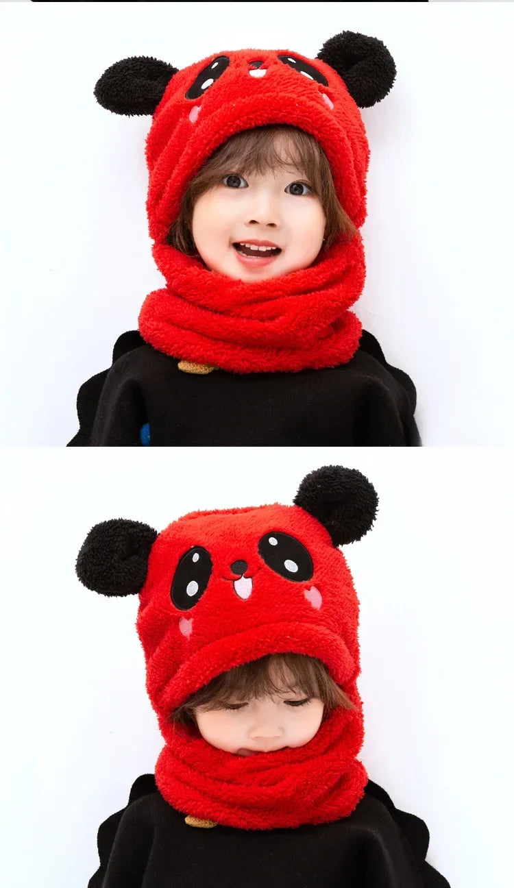 Cartoon Hat for Girls Boys Scarf Thicken Cap Winter Hat for Kids Newborn Baby Stuff Children Hat Plus Fleece Kids Caps 1-18Years