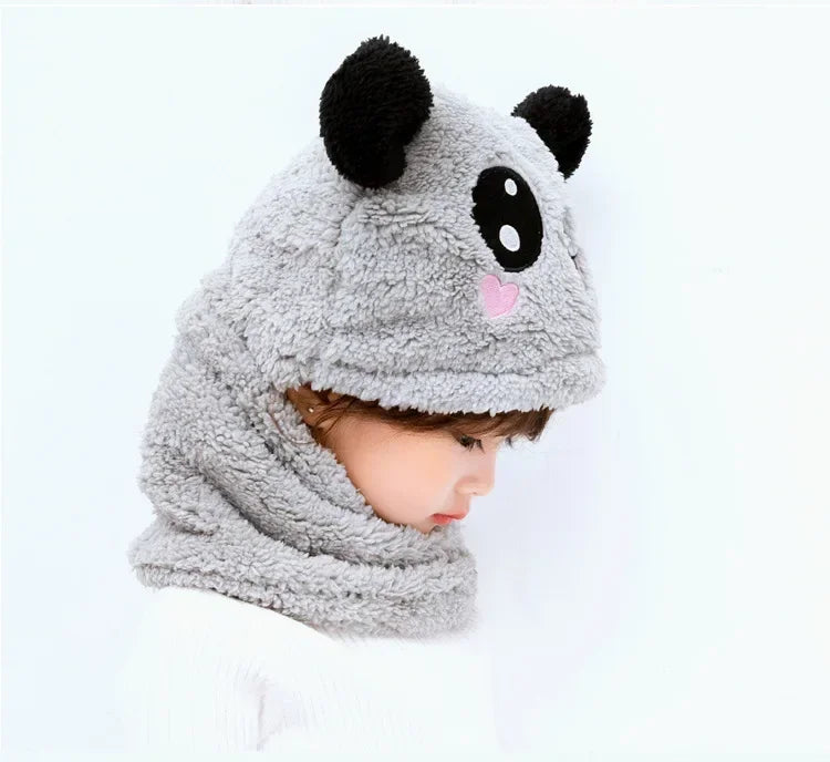 Cartoon Hat for Girls Boys Scarf Thicken Cap Winter Hat for Kids Newborn Baby Stuff Children Hat Plus Fleece Kids Caps 1-18Years