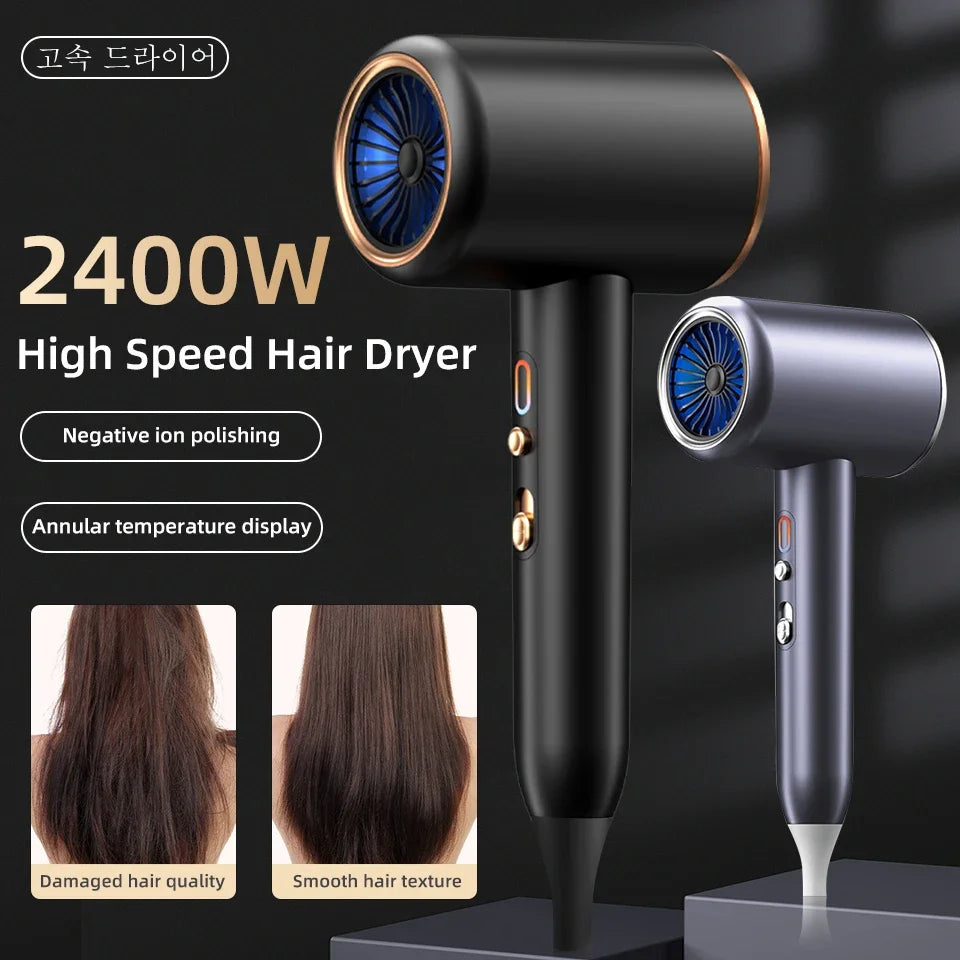 Professional Hair Dryer Hot Cold Wind Air Brush Hairdryer Negative Lonic Blow Dryer  Strong PowerDryer Salon Tool 2400W 3th Gear