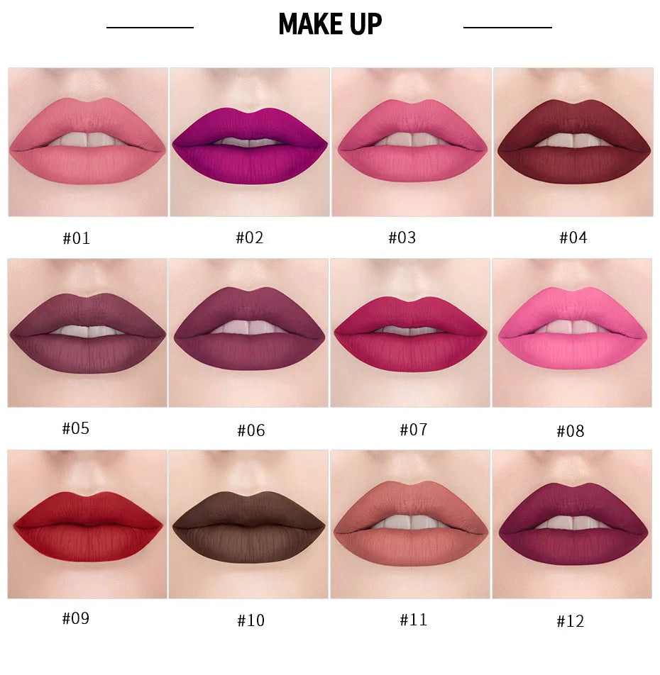 Handaiyan Sexy Nude Red Brown Purple Lipgloss Matte Lip Gloss Velvety Lipstick Matte Waterproof Makeup Long Lasting Cosmetic