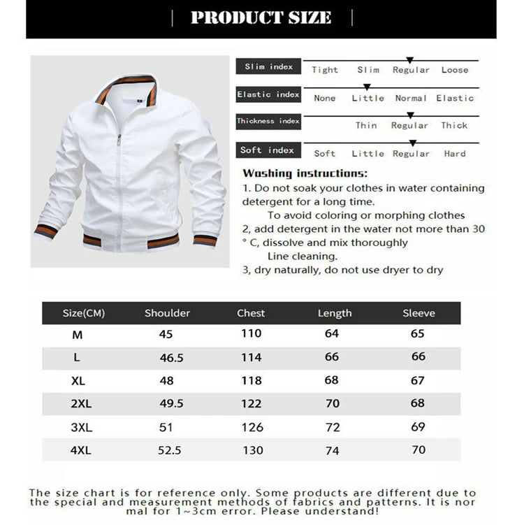 Autumn and Winter Men's Stand Collar Casual Zipper Jacket Outdoor Sports Coat Windbreaker Jacket for Men Waterproof Bomber