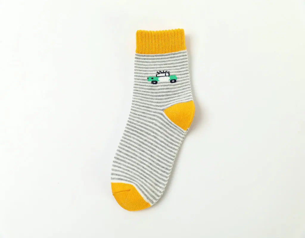 New Children's Socks Cotton Striped Car Boys' Socks Spring Autumn Cartoon Student Socks For Boys 3-15 Year