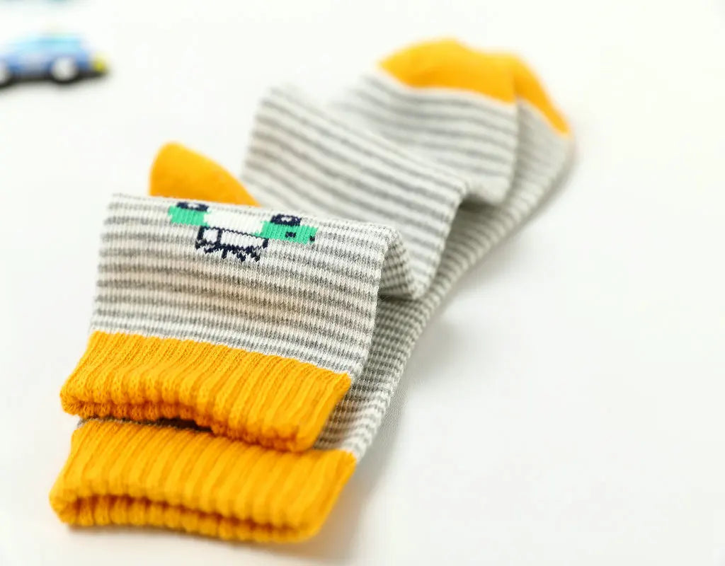 New Children's Socks Cotton Striped Car Boys' Socks Spring Autumn Cartoon Student Socks For Boys 3-15 Year