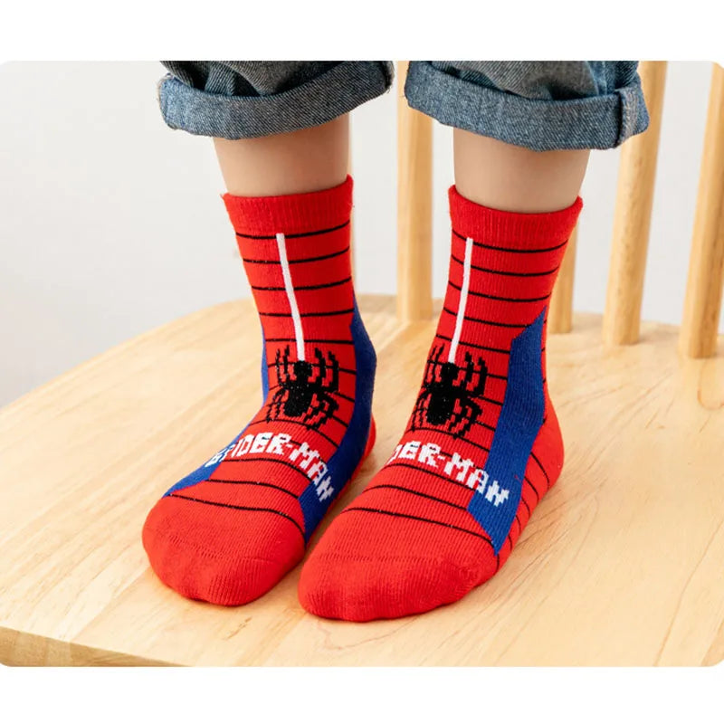 5 Pairs Marvel Kids Socks Mesh Breathable Ice Thin Socks Summer Kawaii Spider-Man Cartoon Childrens Mid-calf Cotton Sock for Boy