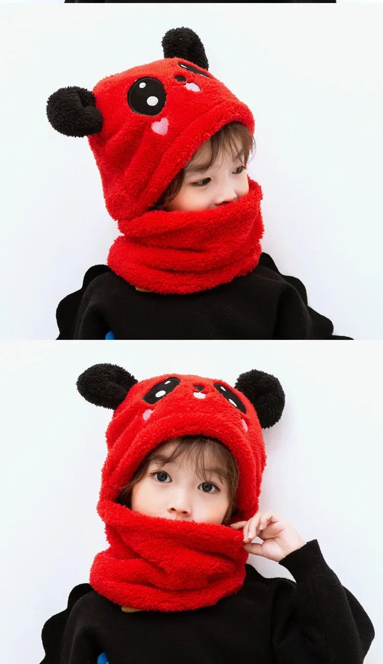 Cartoon Hat for Girls Boys Scarf Thicken Cap Winter Hat for Kids Newborn Baby Stuff Children Hat Plus Fleece Kids Caps 1-18Years