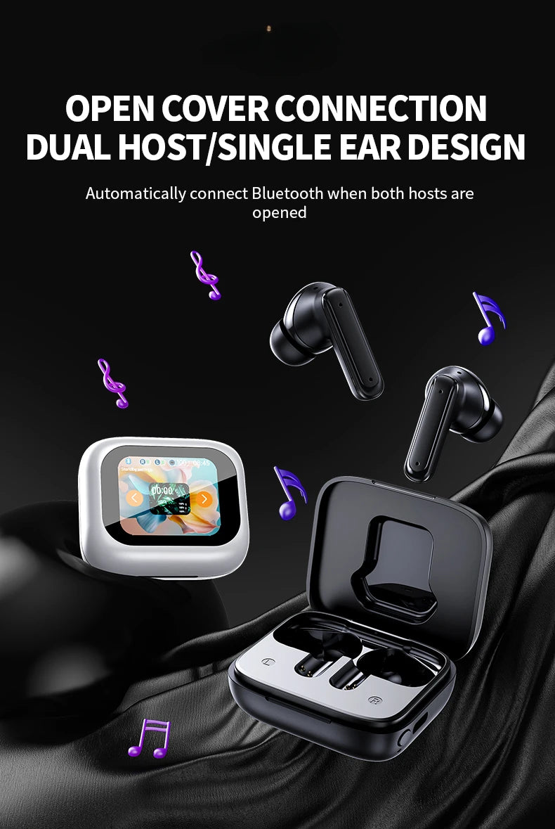 New Full In Touch Screen Headphone  Bluetooth5.4 Noise Cancelling Earphone Wireless InEar ENC Earbuds With Mic