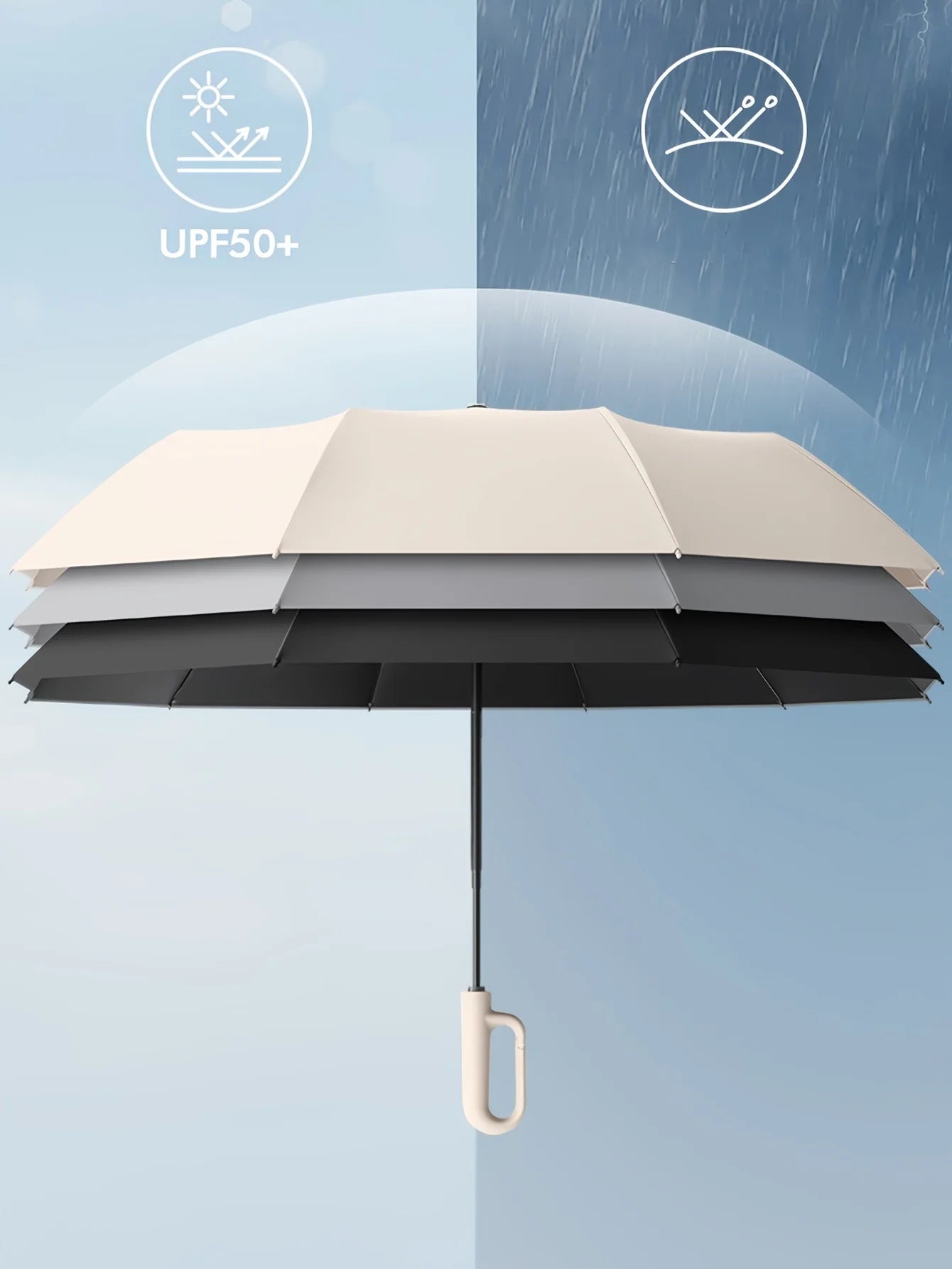 Xiaomi Windproof Umbrella Strong 105CM Reinforced Automatic Folding Umbrella Large Buckle Handle Wind/Water/Sun Resistant