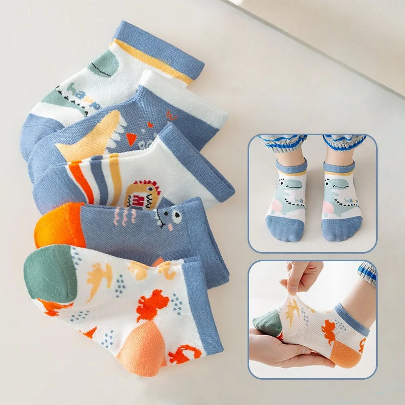 10pairs Children's Socks Thin Cotton Socks Breathable Short Socks Unisex Wear Cute Girls Socks Cartoon Boys Socks