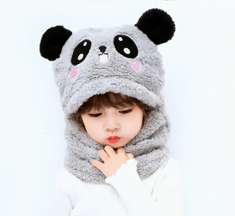 Cartoon Hat for Girls Boys Scarf Thicken Cap Winter Hat for Kids Newborn Baby Stuff Children Hat Plus Fleece Kids Caps 1-18Years