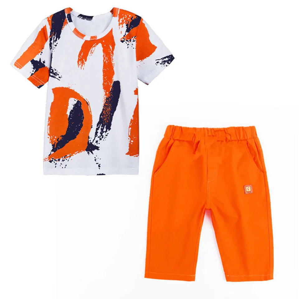 Boys Clothing Sets Summer 2024 Cotton Teenage Kids Boys Suit For 4 6 8 10 12 14 Years Children Short Sleeve Shirt Shorts Set