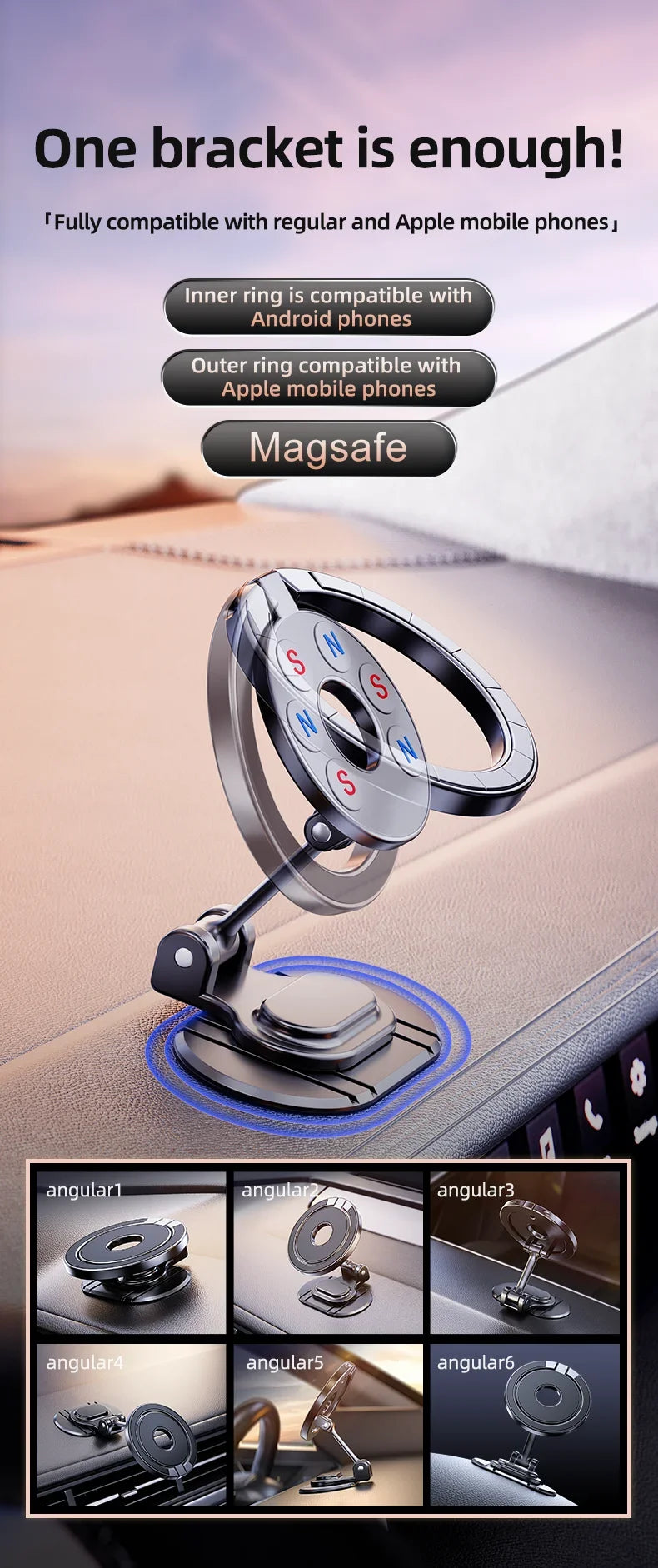 2024 New Magnetic Car Phone Holder Stand 720 Rotation Magnet Smart Phone Bracket For iPhone 15 14 13 12 Pro Max Samsung Xiaomi