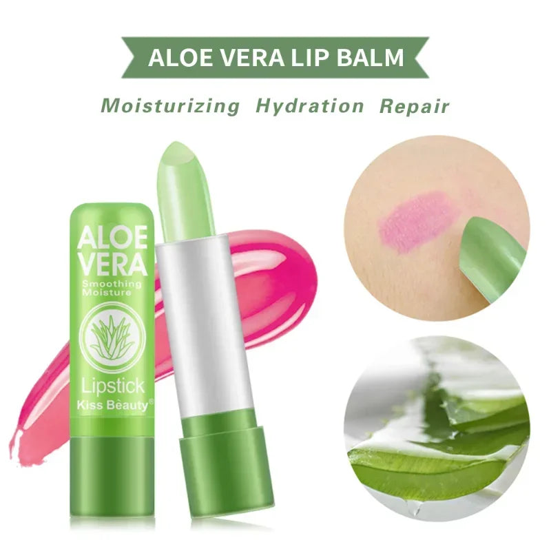 Aloe Vera Color Changing Lipstick Is Not Easy To Fade Lipstick Long Lasting Moisturizing Temperature Color Nourish Lip Balm 1PCS