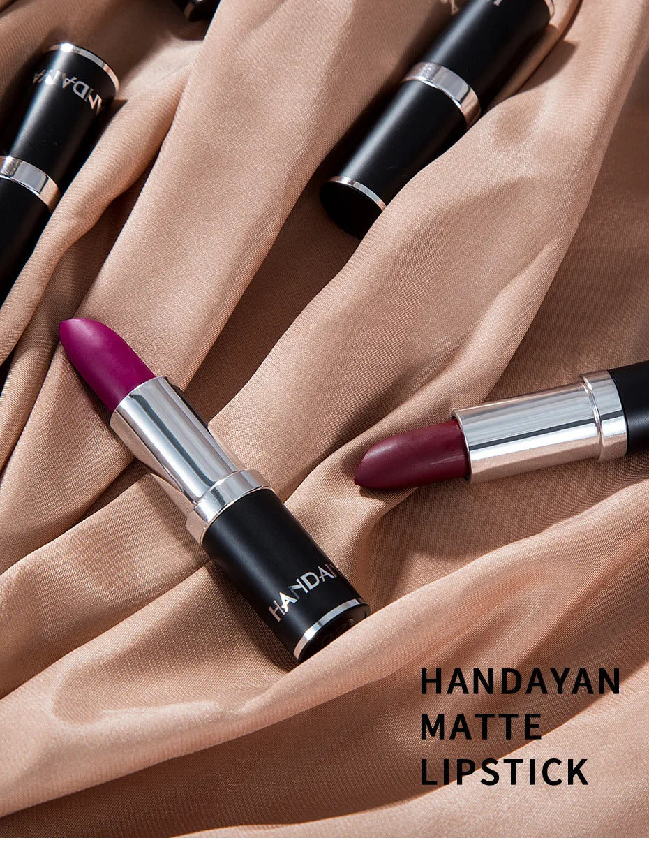 Handaiyan Sexy Nude Red Brown Purple Lipgloss Matte Lip Gloss Velvety Lipstick Matte Waterproof Makeup Long Lasting Cosmetic