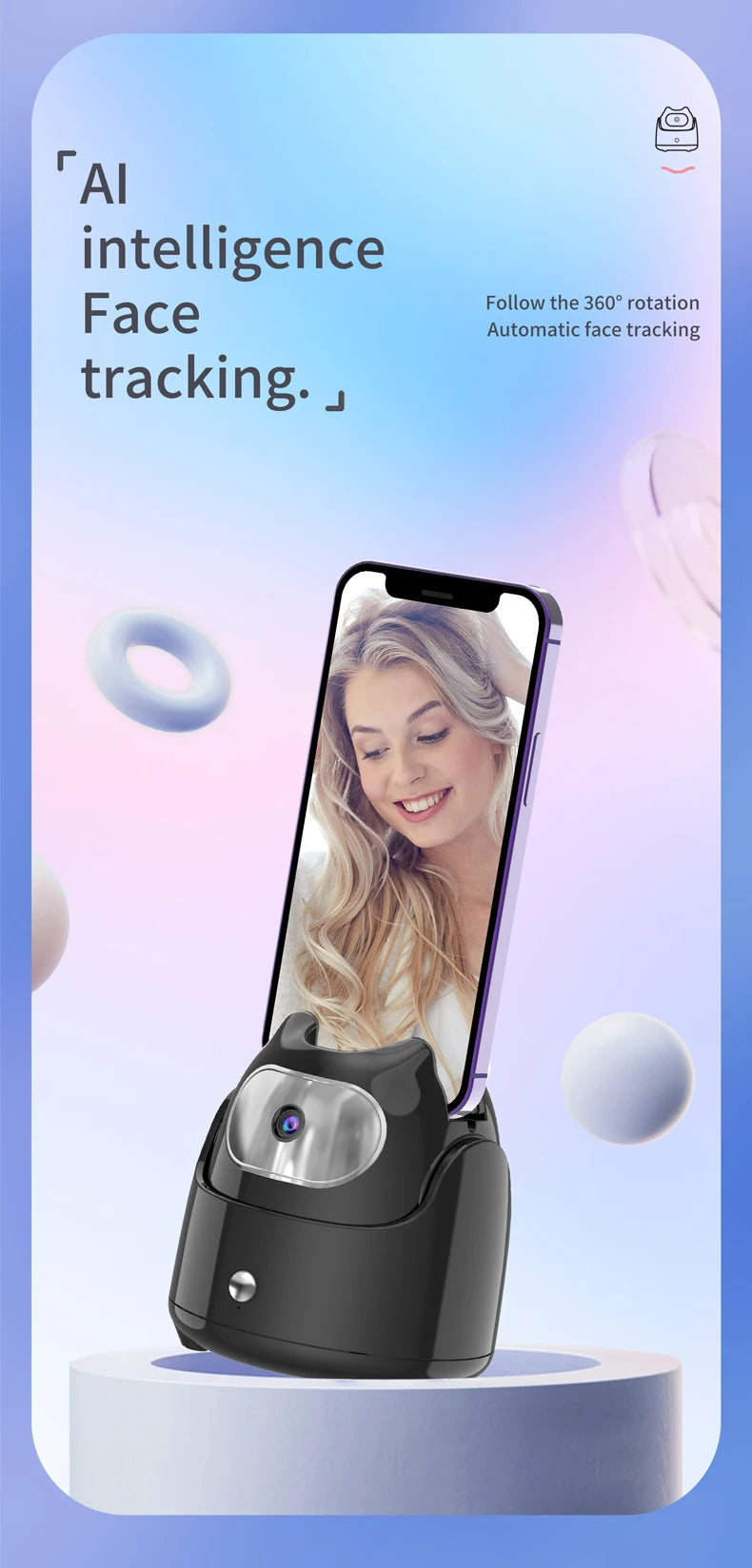 Auto Face Tracking Gimbal Phone Holder AI Face Recognition 360°Rotation Gimbal Stabilizer Selfie Stick Tripod for Tablet PC iPad