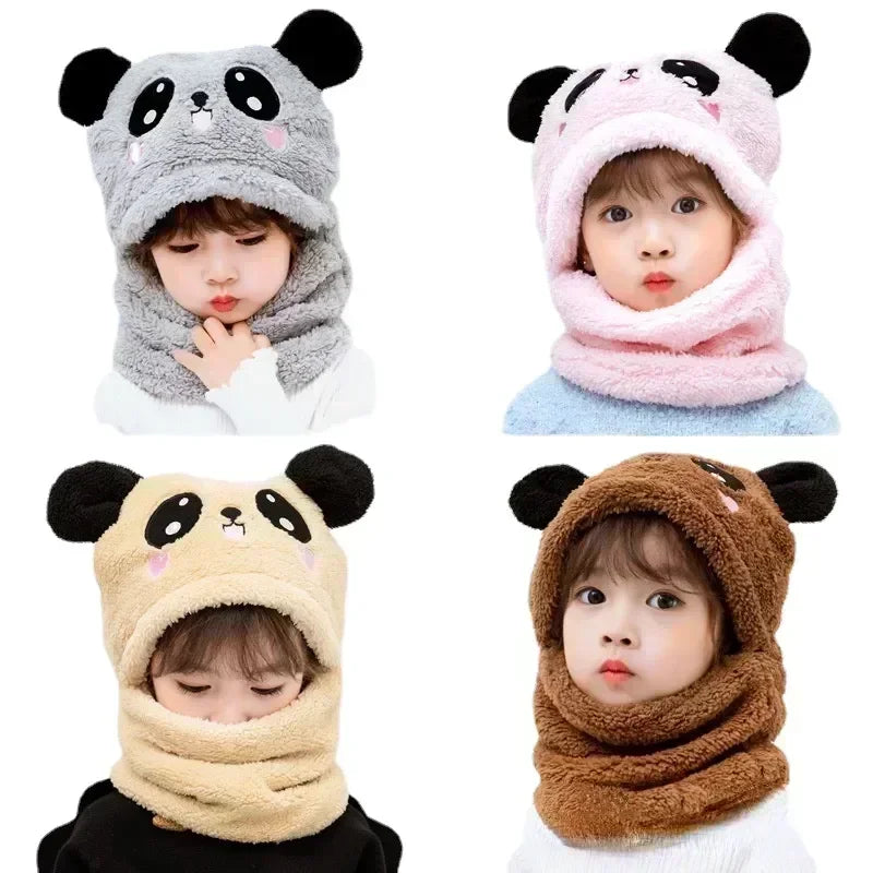 Cartoon Hat for Girls Boys Scarf Thicken Cap Winter Hat for Kids Newborn Baby Stuff Children Hat Plus Fleece Kids Caps 1-18Years