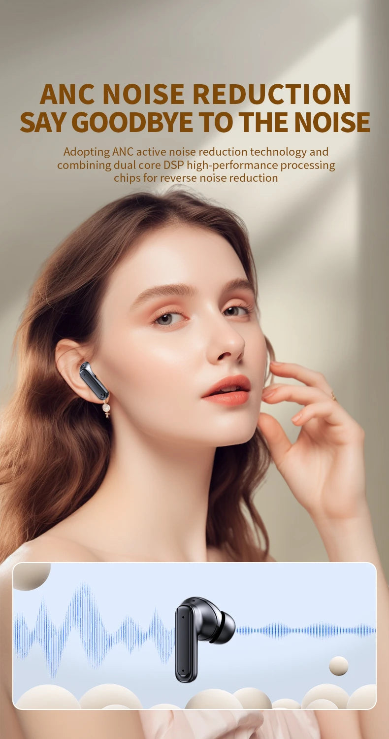 New Full In Touch Screen Headphone  Bluetooth5.4 Noise Cancelling Earphone Wireless InEar ENC Earbuds With Mic