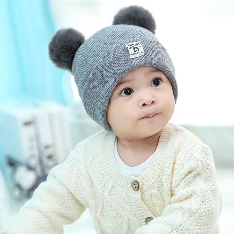 Winter Warm Baby Knitted Hats with Scarf Kids Knit Beanie Hats Solid Color Children's Hat for Toddler Boys Girls Accessories