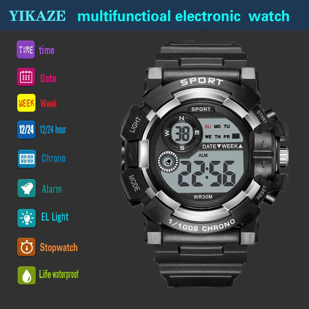 YIKAZE Kids Watches Fashion Luminous Waterproof Alarm Clock  Watches Boys and Girls Student Smart Electronic Watch Gift