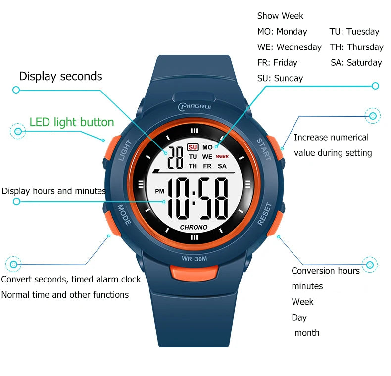 UTHAI CE49 Kids Watches Fashion Luminous Waterproof Alarm Clock Smart Watches Boys and Girls Student Electronic Watch Gift