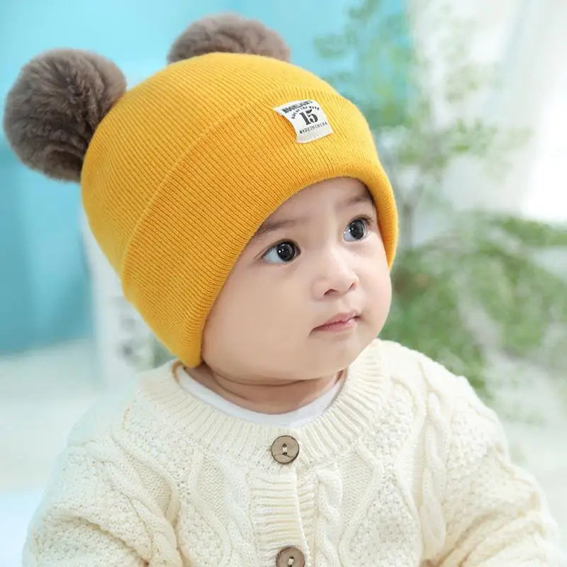 Winter Warm Baby Knitted Hats with Scarf Kids Knit Beanie Hats Solid Color Children's Hat for Toddler Boys Girls Accessories