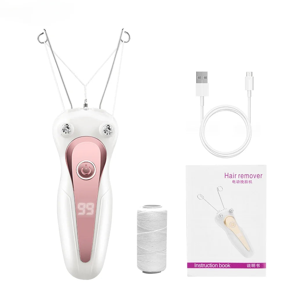 Mini Electric Hair Remover Facial Hair Removal Defeatherer Women Beauty Epilator Body Arm Cotton Thread Depilator LCD Display