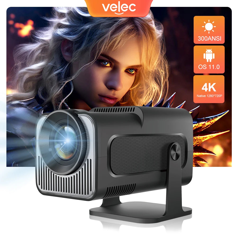 Velec HY320 Mini Projector Newly Native 720P Android 11 4K 300ANSI Wifi6 BT5.0 Home Outdoor 180° Rotable Projector HY320 MINI