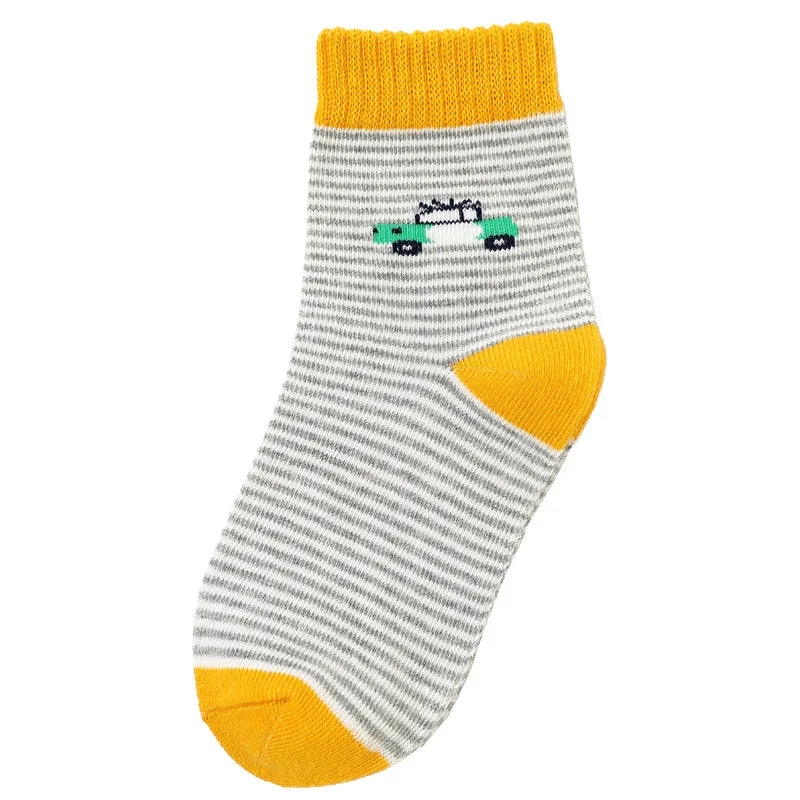 New Children's Socks Cotton Striped Car Boys' Socks Spring Autumn Cartoon Student Socks For Boys 3-15 Year