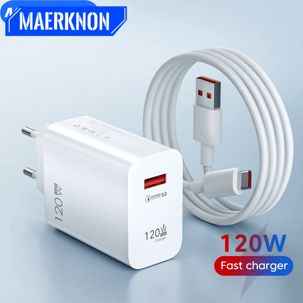 120W USB Charger Quick Charge 3.0 USB C Cable Type C Charge Cable Fast Phone Charger Wall Adapter for iPhone iPad Xiaomi Samsung