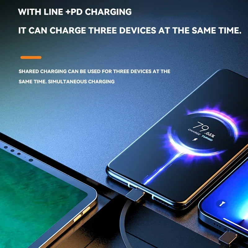 30000mah Portable Mini Power Bank PD100W Detachable USB to TYPE C Cable Fast Charging Powerbank For iPhone Xiaomi Samsung 2024