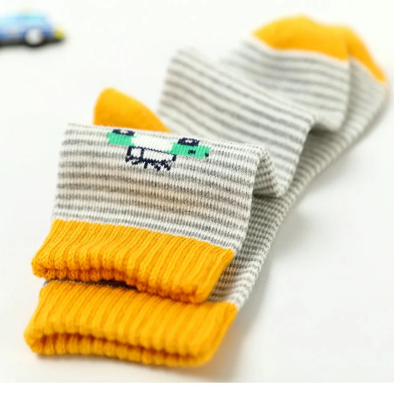 New Children's Socks Cotton Striped Car Boys' Socks Spring Autumn Cartoon Student Socks For Boys 3-15 Year