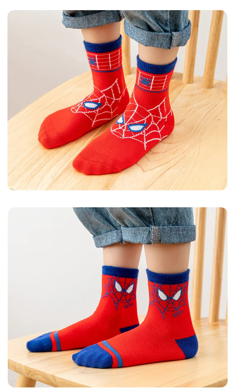 5 Pairs Marvel Kids Socks Mesh Breathable Ice Thin Socks Summer Kawaii Spider-Man Cartoon Childrens Mid-calf Cotton Sock for Boy