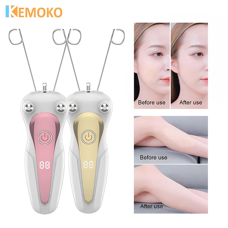 Mini Electric Hair Remover Facial Hair Removal Defeatherer Women Beauty Epilator Body Arm Cotton Thread Depilator LCD Display